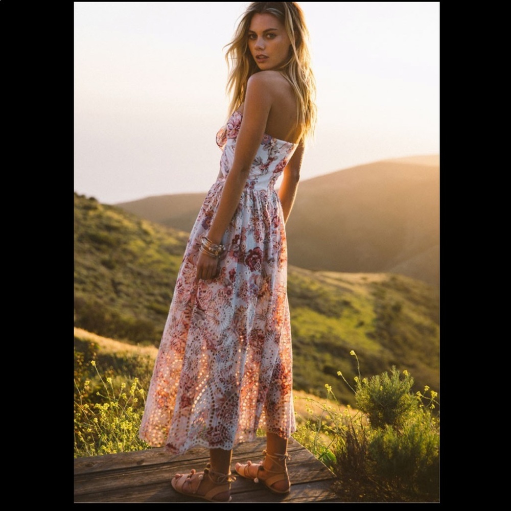 Zimmermann White Midi Dress with Pink and Rust Floral Print